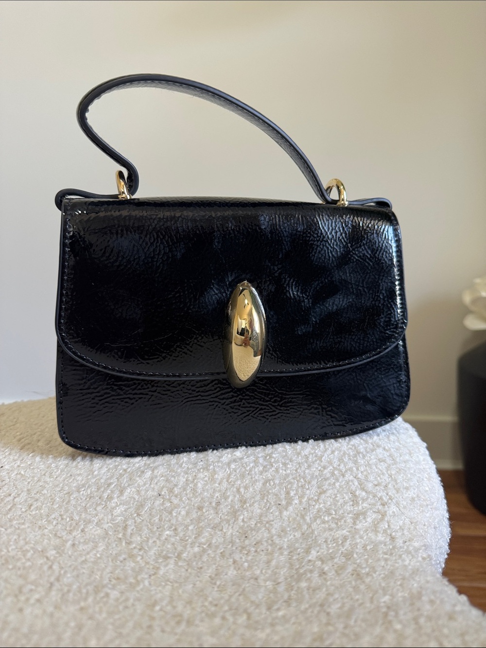 Dolce Vita Black Patent Mini Top-Handle Bag with Gold Accent